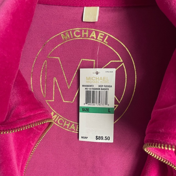 Michael Michael Kors Deep Fuchsia Plush Velour MK Logo Tracksuit Size L NWT - Picture 8 of 11